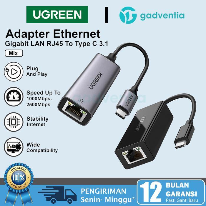 UGREEN ADAPTER LAN USB TYPE C TO RJ45 GIGABIT ETHERNET UP TO 2500MBPS FOR MACBOOK AIR PRO ASUS