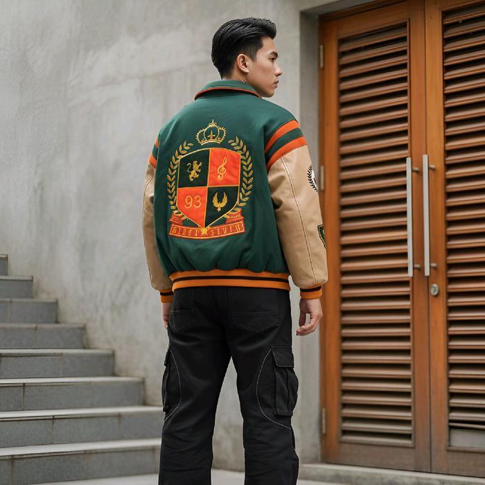 Promo Varsity Jacket Britain Reborn Green Cream Blackseven Jaket Baseball Bordir Original Unisex