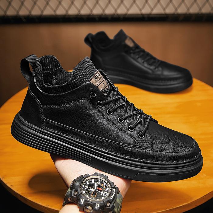 Eiger - Sepatu Sneaker Pria Casual Boots Kulit Tali Sepatu Pria Dewasa Hitam Mc428