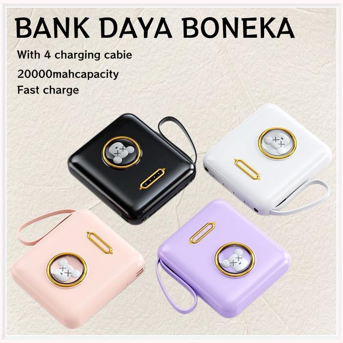 PowerBank Mini 20000mAh Ultimate Backup Battery Cute Kaws Good Quality with 4 Charging Cable Fast