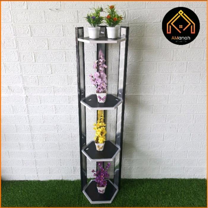 Promo Rak Lantai Hexagonal - Rak Hias Pot Bunga Kayu Minimalis Furniture