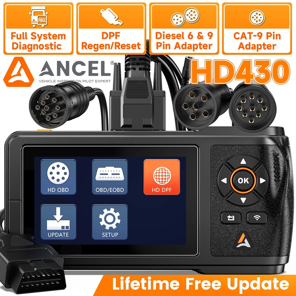New ANCEL HD430 Heavy Duty Truck Scanner Diagnostic Tool For Cummins Caterpillar CAT DPF Regen Engin