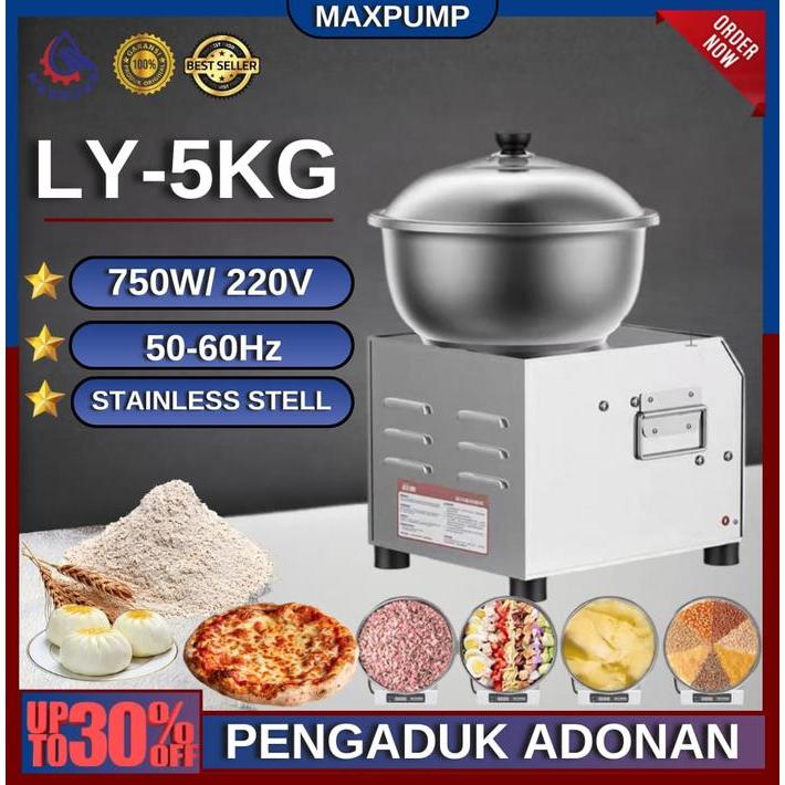MAXPUMP Mesin Pengaduk Adonan Dough Maker Mixer 5KG Mesin Pembuat Pengaduk Adonan Pangsit Bakpao Oto