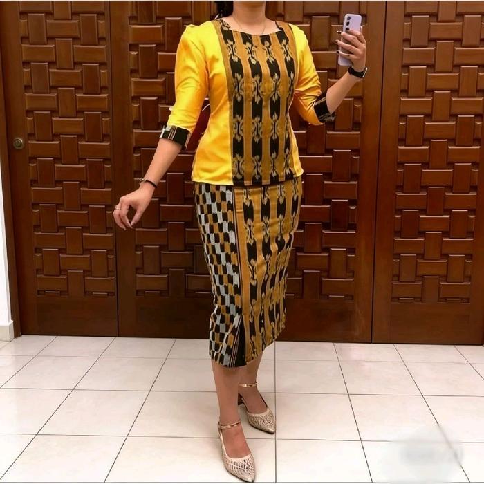 Setelan tenun wanita kombinasi mix toyobo, Baju pesta, Baju setelan tenun ntt asli rok