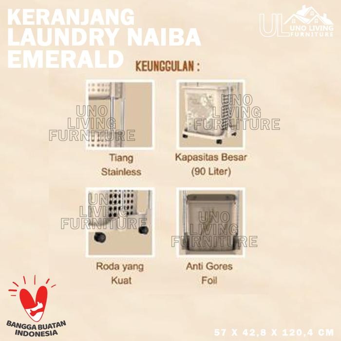 LAUNDRY BASKET JUMBO STAINLESS STEEL RAK KERANJANG BAJU NAIBA EMERALD