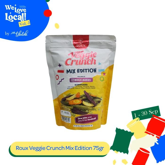 

Roux Veggie Crunch Mix Edition 75g - Keripik Sayuran Kering Okra Buncis Wortel Edamame Kentang Ubi