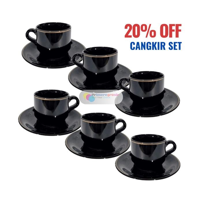 Gelas Cangkir Kopi Teh Keramik dan Tatakannya 1pack Isi 6set