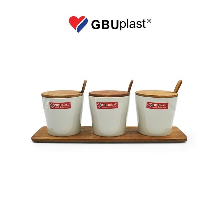 GBU TEMPAT BUMBU PLASTIK TUTUP KAYU SET YUMI TEMPAT BUMBU ESTETIK