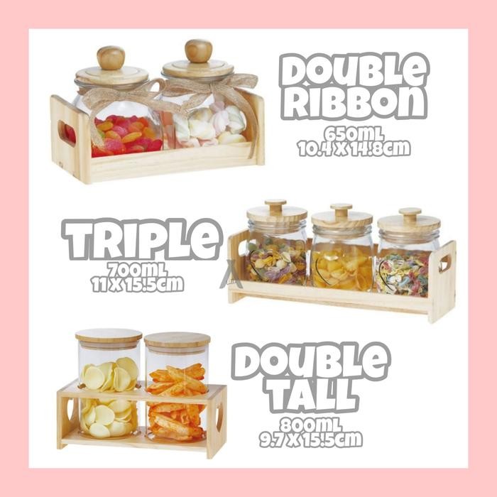 TEMPAT BUMBU DAPUR SET KACA KAYU TOPLES NAMPAN WOODEN GLASS JAR SET