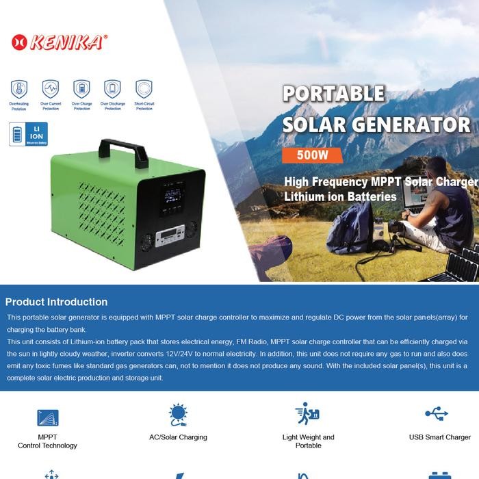 PORTABLE SOLAR POWER GENERATOR 500W KENIKA W/ RADIO FM [PIM500-LI]
