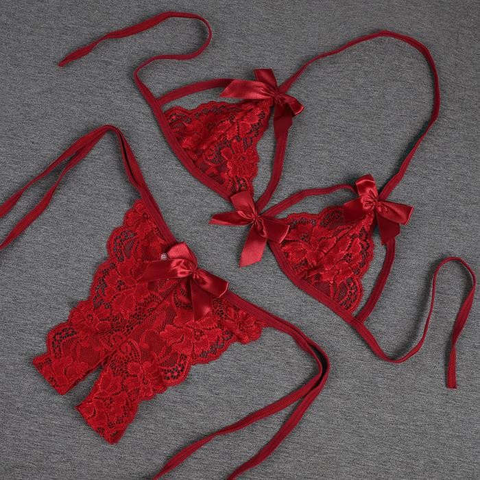 Wacoaal Secrets - Lingerie Sexy Open Crotch G String Bikini Malam Bertali Transparan B13