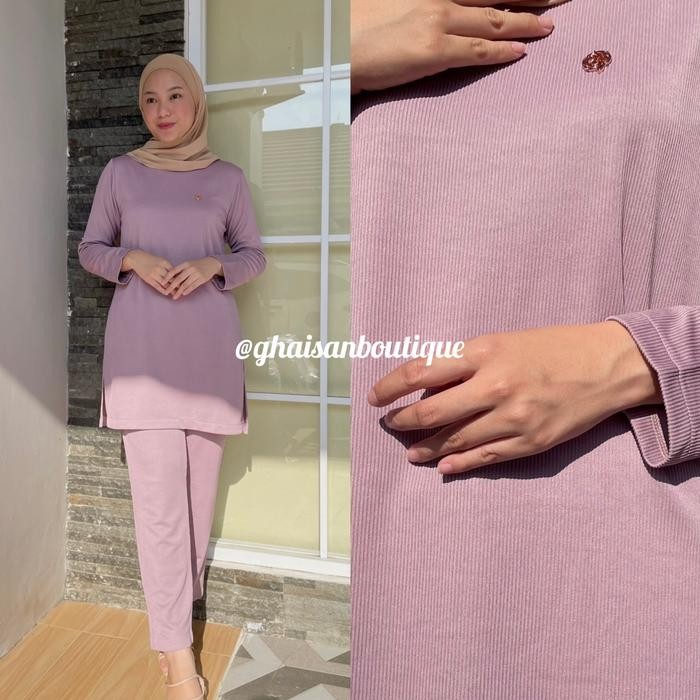 Pilihan- Haifa One Set Satu Set Atasan Tunik Panjang Dan Celana Kulot Knit Salur By