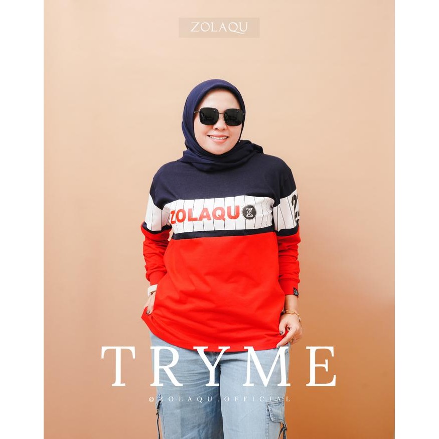 Pilihan- Zolaqu - Atasan Kaos Wanita Size Cotton Combed 20S Kombinasi Merah Navy Putih Tryme