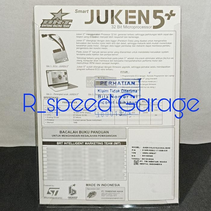 Ecu Brt Juken 5+ Plus Dualband Vespa Sprint & Sprint I Get 150 V3 Abs & Non Abs
