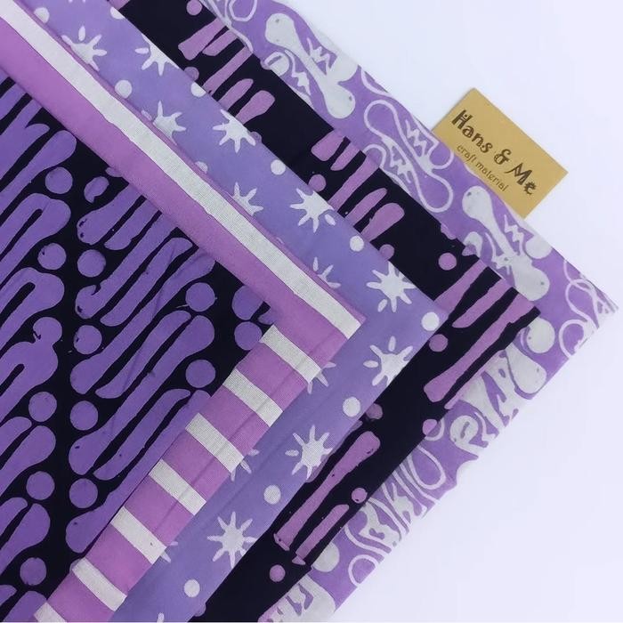 Pilihan- Kain Perca Batik Cap Motif Black-Purple (Per Set)