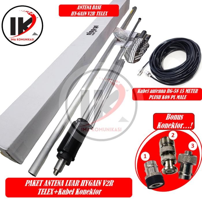 Ready PAKET ANTENA LUAR HY-GAIN V2R TELEX PLUS KABEL ANTENA PANJANG 15meter