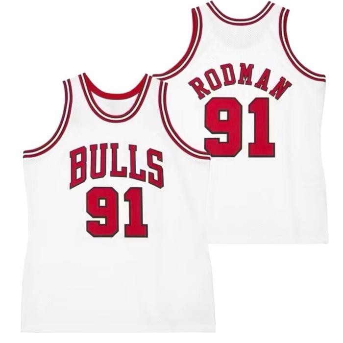 PJS BORDIR IMPORT JERSEY BAJU BASKET CHICAGO BULLS 91 DENNIS RODMAN PUTIH HOME