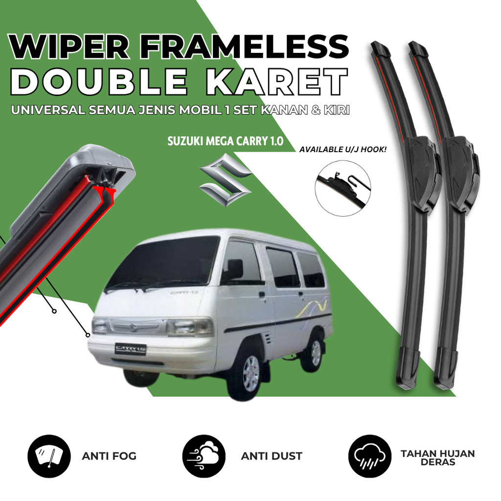 Wiper Dual Karet Mobil Suzuki Carry 1.0 Kaca Depan Mobil Satu Set Kiri Kanan