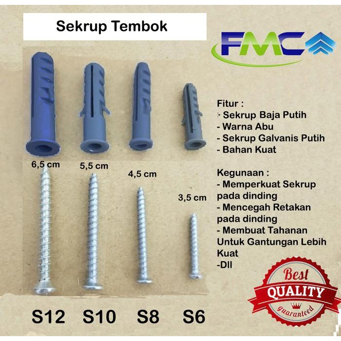 KUALITAS Fisher S5 S6 S8 S10 Sekrup Baut Dinding Tembok Per 12pcs Gypsum Tutup Skrup Murah