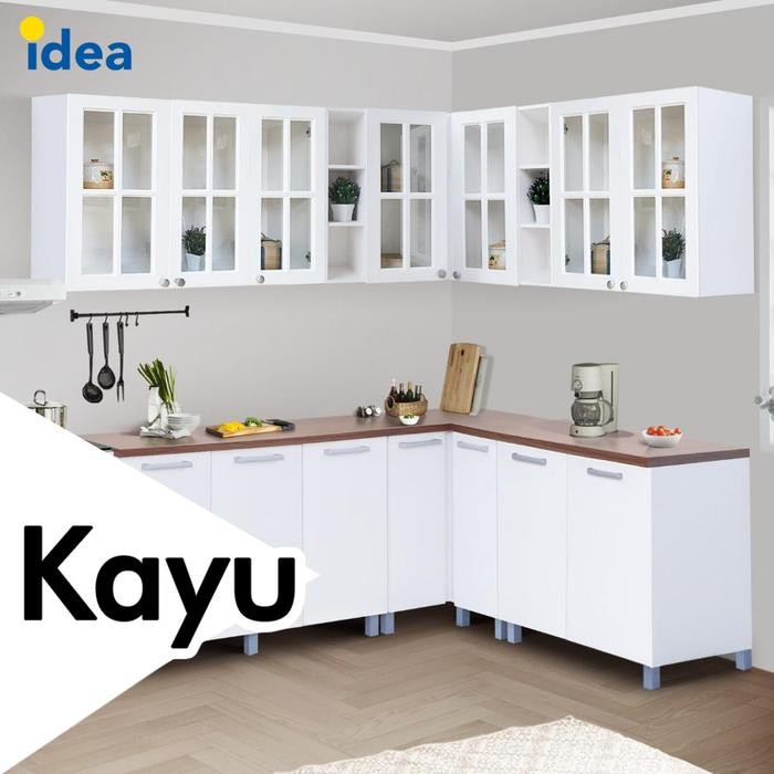 Sale Kitchen Set Kayu Rak Dapur Modern Minimalis Bentuk L - Nebraska Kaca Terlaris