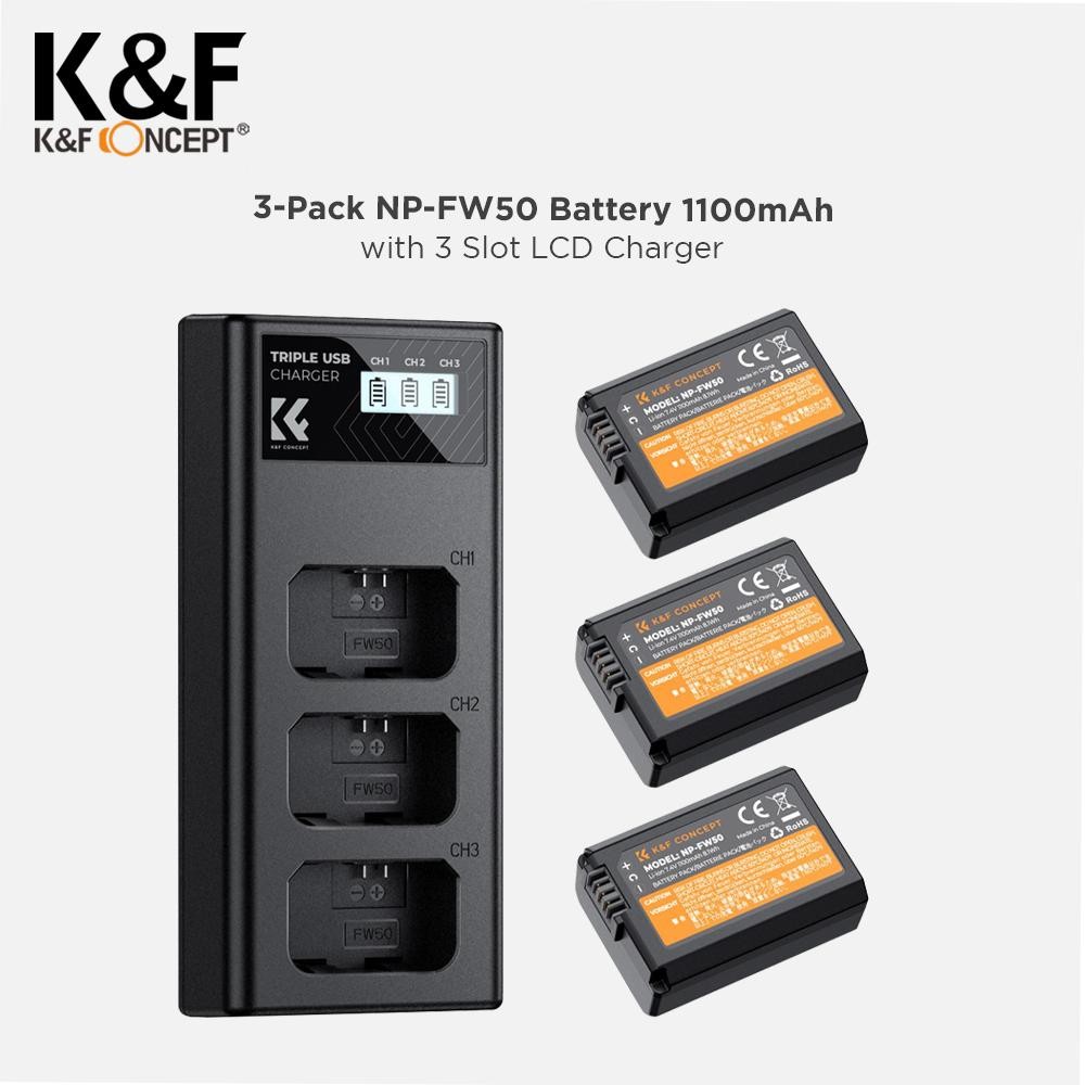KNF Concept Battery Sony NP-FW50 3-Pack With 3-Slot Charger