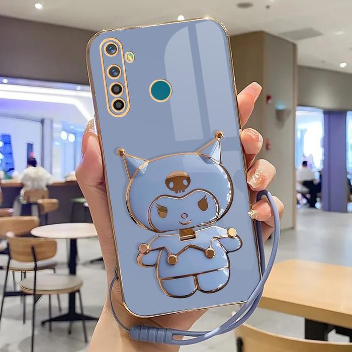 Case For Realme 5, 5I, 5S Soft Case Stand Holder Mirror Terbaru Luxury Plating dan Lanyard
