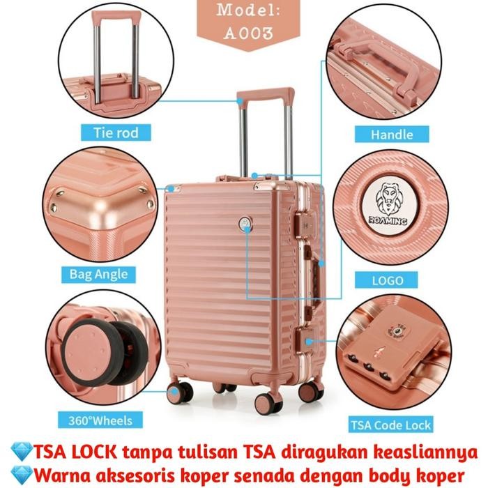 9pli- Roaming Koper R068 Cabin Size 20 Inch Sd Bagasi Size 28 Inch Aluminium Frame Tsa Lock