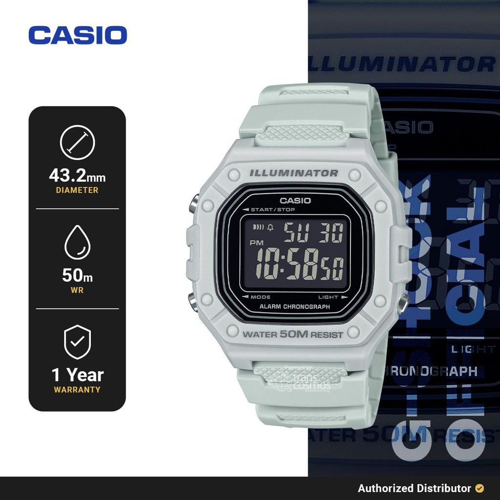 Casio Jam Tangan Digital Pria W-218H-8BVDF Original Light Grey Resin Strap