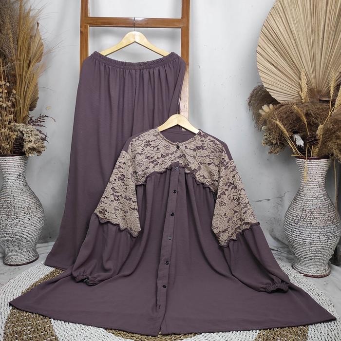 080j- Sahara One Set Ld 165Cm Jumbo Setelan Celana Renda Brokat Super Jumbo Full Kancing