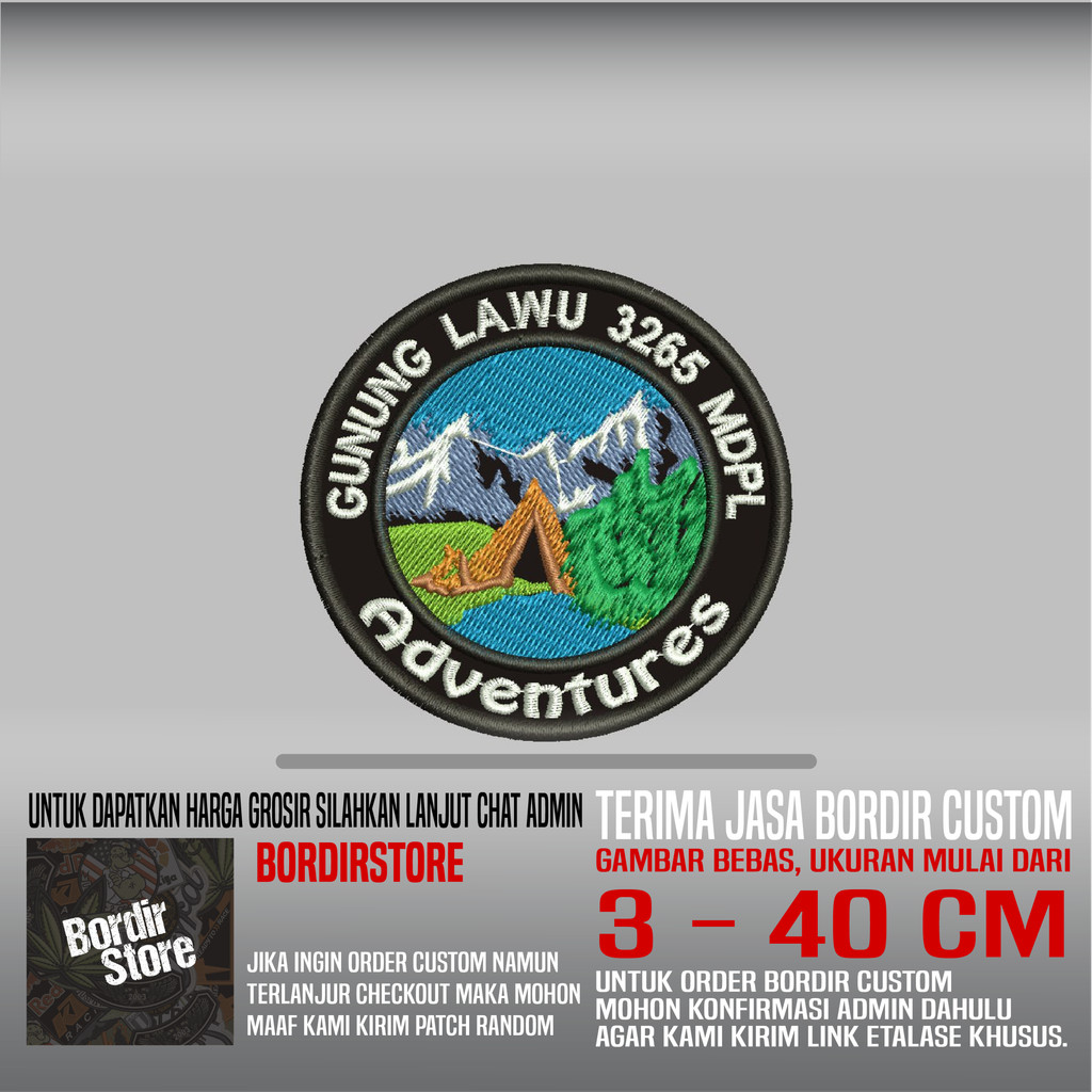 GUNUNG LAWU 3265 MDPL ADVENTURES BS-701 PATCH BORDIR LOGO/EMBLEM