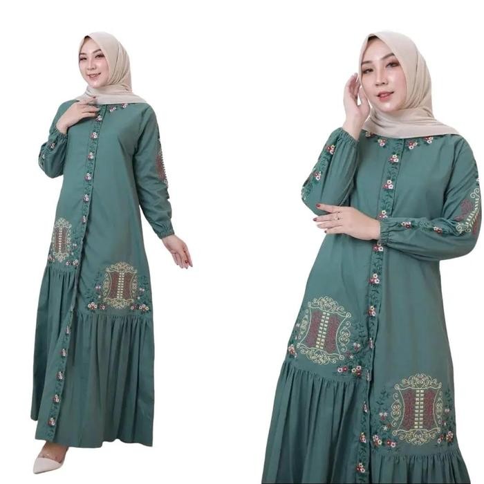 k4un- Gamis Bordir Jumbo Katun Toyobo Bordir Pintu Aceh Muslim Wanita Dress Baju Panjang