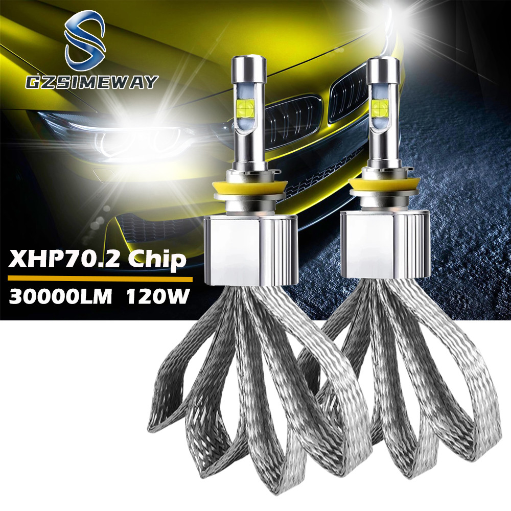 2PCS H7 H4 LED Car Headlight 30000LM 120W H8 H11 Lamp 5500K XHP70
