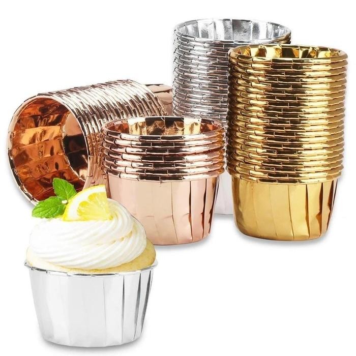 HariPromo- Cupcake Gold - Pink - Silver - Cup Cake Emas - Perak (Isi 50)
