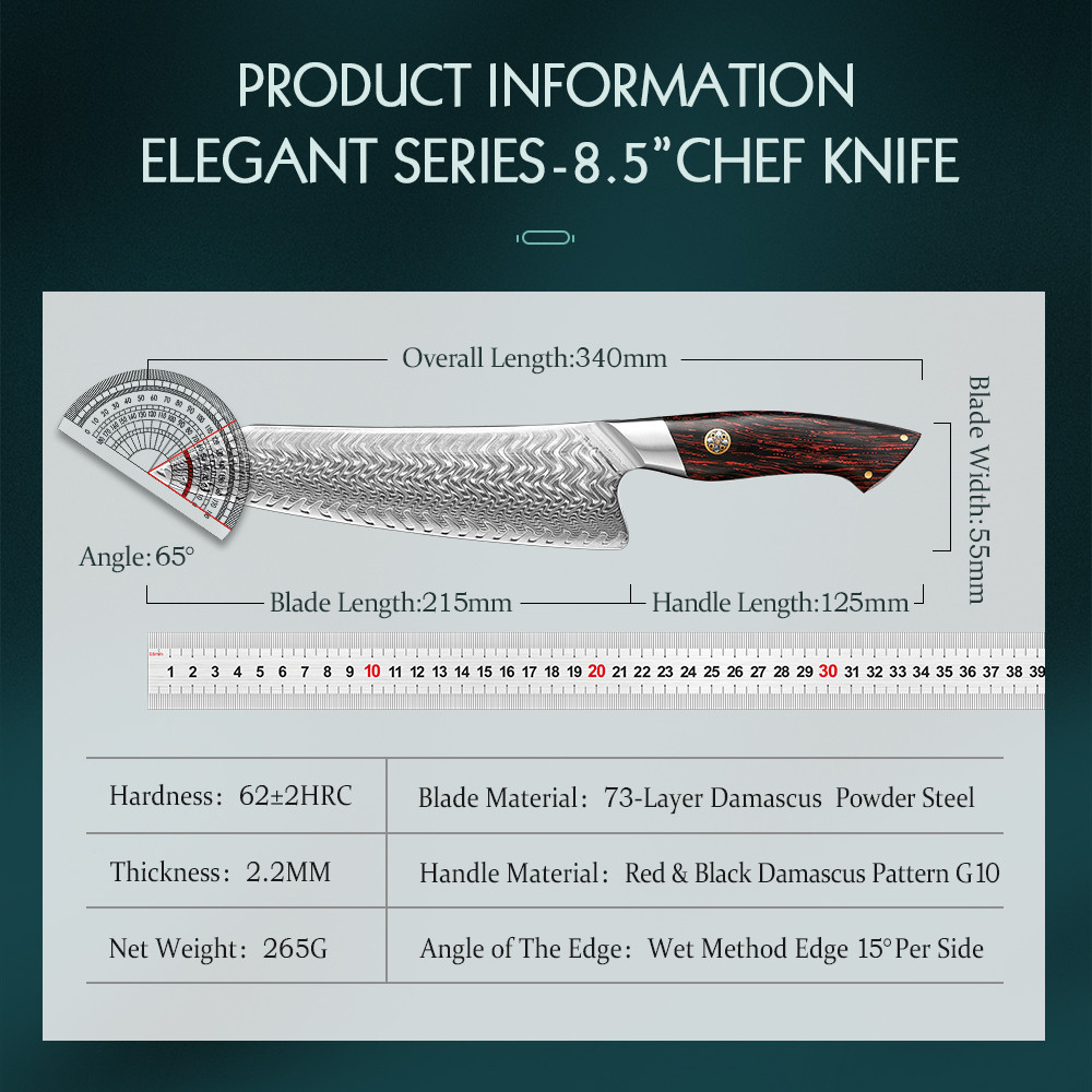 HEZHEN 8.3 Inch Chef Knife 73 Layers Damascus Steel Kitchen Knife Cooking Cutlery Powder Steel 14Cr1