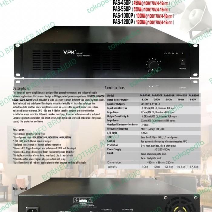 New Vpk Pas-1000P Original Power Amplifier High Impedance 70/100V 1000Watt Terlariss 