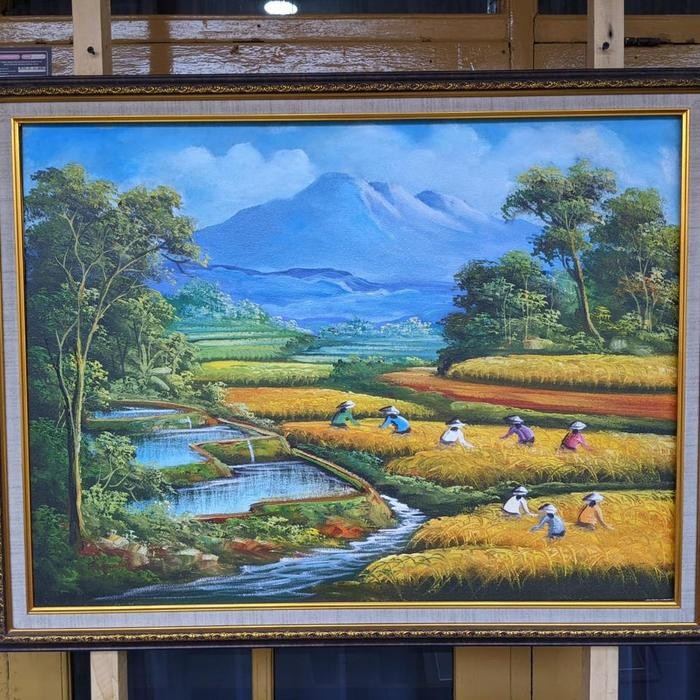 Lukisan Panen Padi 60x80 Frame Bingkai