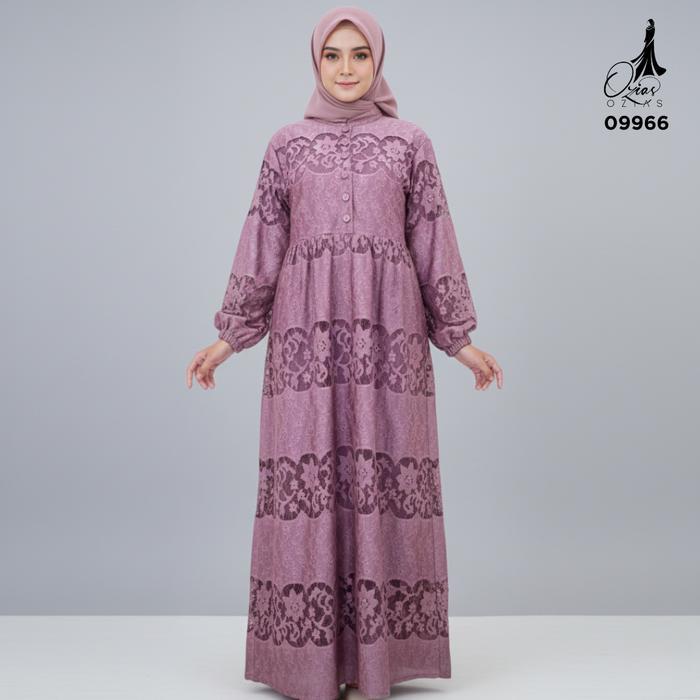 GAMIS OZIAS BROKAT JASMINE 09966 LD 105 I Gamis Kondangan Busui I Gamis Lebaran Cantik Nyaman - lila