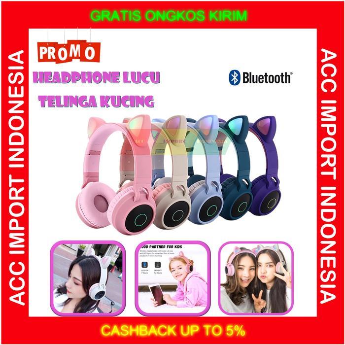 HEADSET HEADPHONE HEADPHONE ANAK MOTIF KARAKTER CAT KUCING LUCU LAMPU