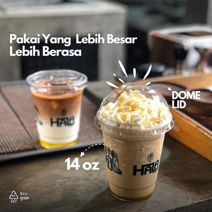 Premium Cup Gelas 14 Oz Oval Pet + Tutup Lid Anti Tumpah / Gelas Cup 14Oz Kopi Coffee Teh Juice
