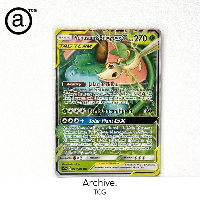 Venusaur & Snivy GX TAG TEAM (001/205) Pokemon Indonesia ~ Koleksi TAG TEAM AC3A