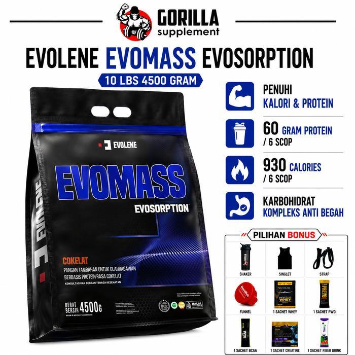 Evolene Evomass 4.5kg Rasa Coklat Hazelnut 10lbs 10lb Evo Mass Gainer