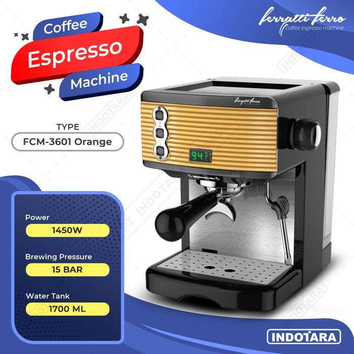 Ferratti Ferro Espresso Machine FCM3601 - Orange, + Grinder OGM-1768 Black