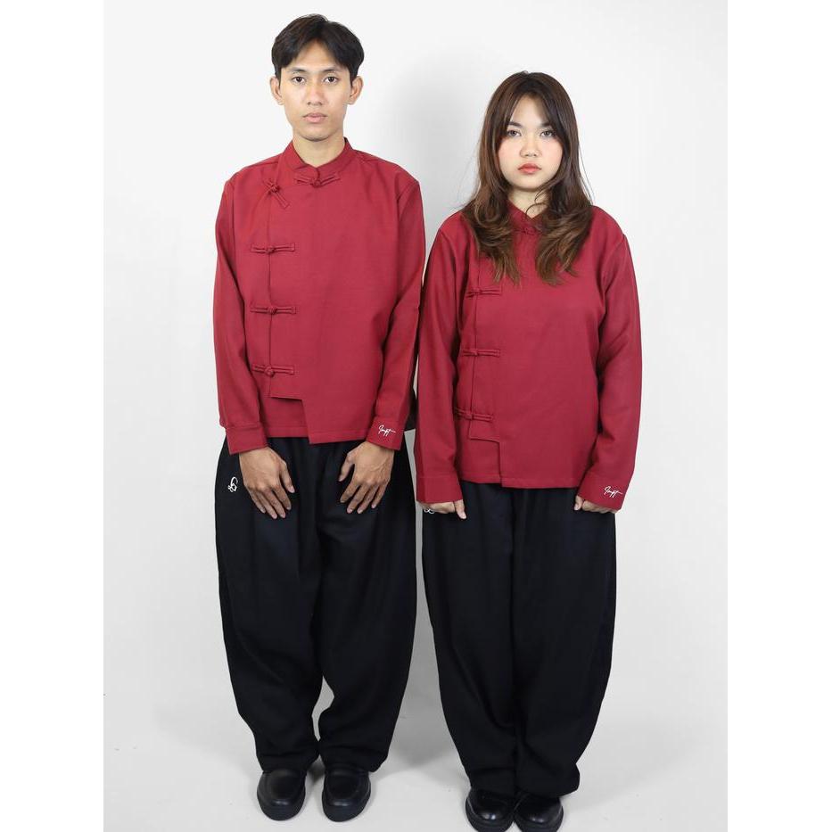 Geld Importaint -Cheongsam Longshirt Kemeja Cheongsam Polos Pria Dan Wanita