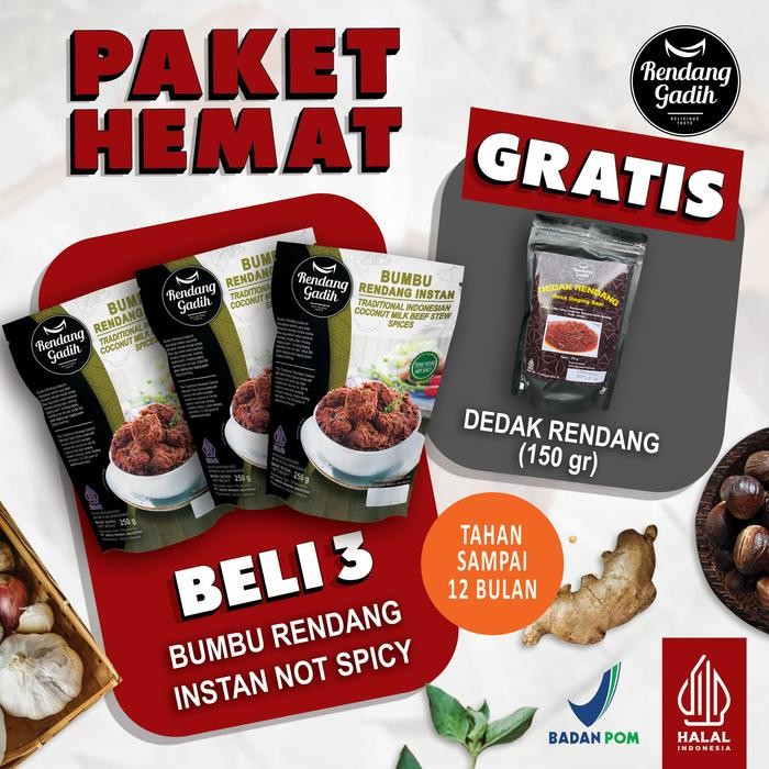 

Stok Baru Rendang Gadih - Paket 3 pcs Bumbu Rendang Instan @ 250 g