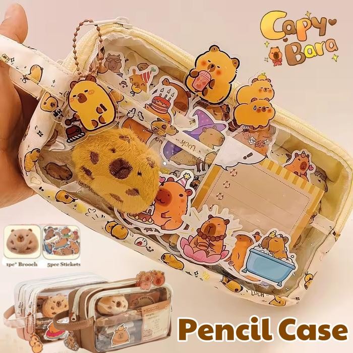 

NEW 7 PCS Capybara Tempat Alat Tulis Kotak Pensil Aesthetic Tas PenaTempat Pencil Tas Pensil
