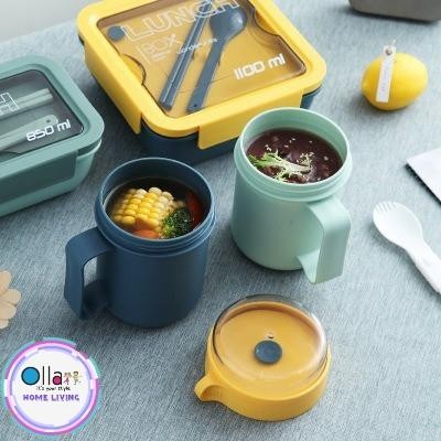 Pilihan- Gelas Mug Soup Multifungsi Or-0238 Free Sendok Anti Tumpah 500 Ml