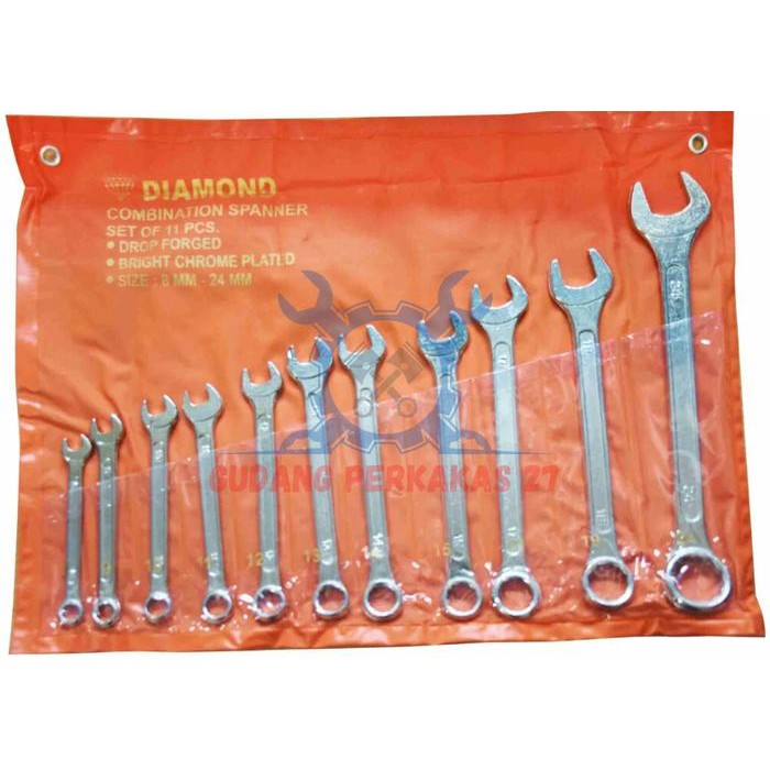 DIAMOND Kunci Ring Pas Set 11 Pcs 8 9 10 11 12 13 14 15 17 19 24 MM