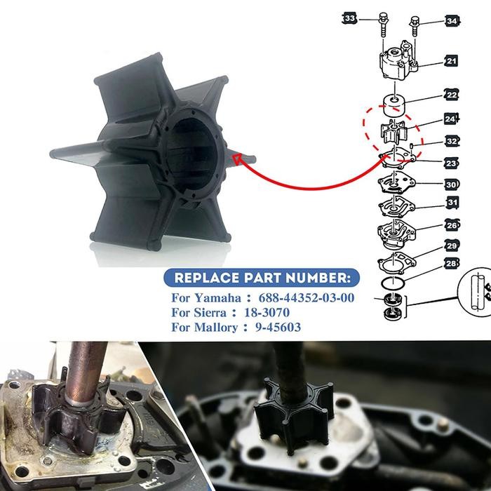SALE IMPELLER 63V-44352-00 / MESIN TEMPEL YAMAHA 15PK AKSESORIS /IMPELLER KARET