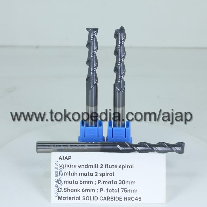 Ready Stock Endmill 2 Flute 6Mm Hrc45 Carbide Cnc Router Bit Kayu Pvc Acp Alu Besi