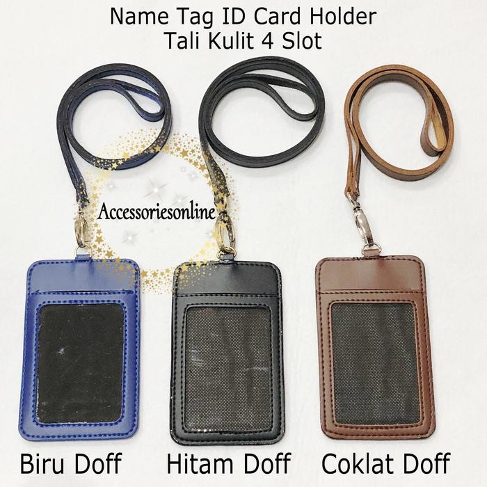 

New Name Tag id card holder tali kulit 4 slot card Tali Kalung